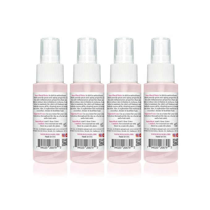 Well's Oil Rosewater Mist Spray (Pack of 4 * 2 Fl oz) – Hydrates, Soothes & Refreshes | 100% Natural | No Chemical | for All Skin and Hair Types-Velvo Beauty