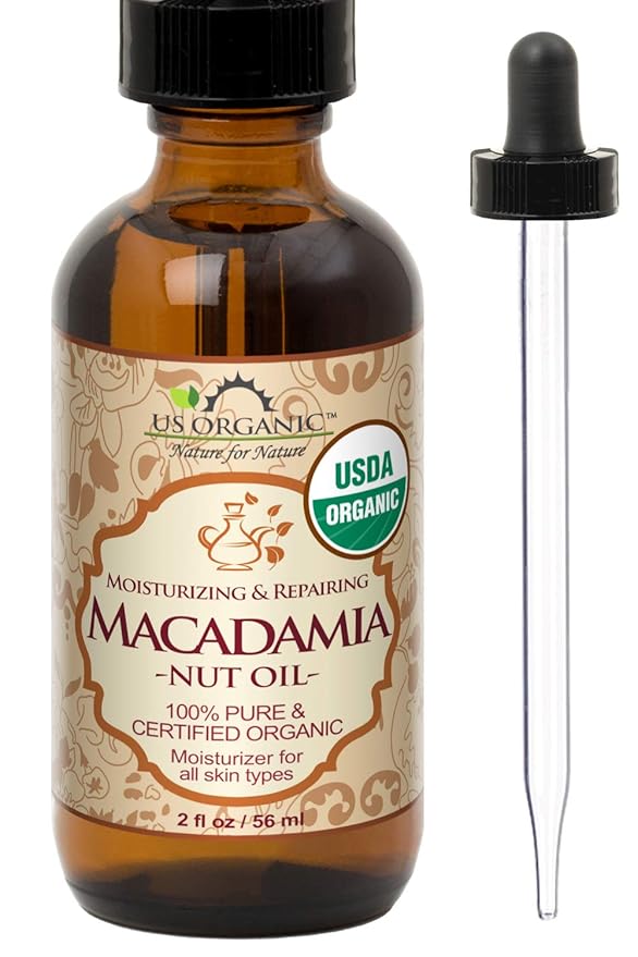 US Organic Macadamia Nut Oil Unrefined Virgin, USDA Certified Organic, Pure & Natural, Cold Pressed, Sourced in Kenya, in Amber Glass Bottle w/Glass Eye dropper for Easy Application (2 oz (Small))-Velvo Beauty