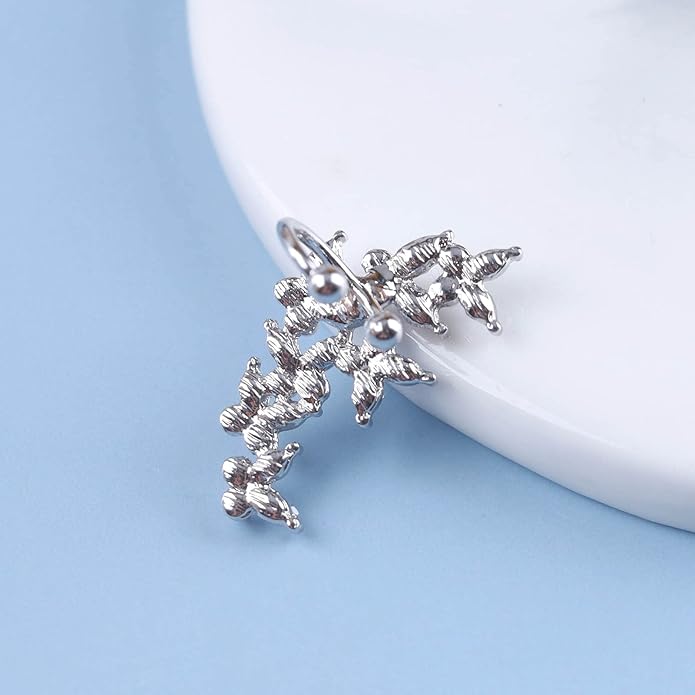 Vintage Crystal Pearl Ear Cuff Earrings Rhinestone Butterfly Cuff Wrap Earrings Cz Butterfly Ear Climber Cuff Earrings Silver Pearl Cz Non Piercing Earring Jewelry for Women(Left)-Velvo Beauty
