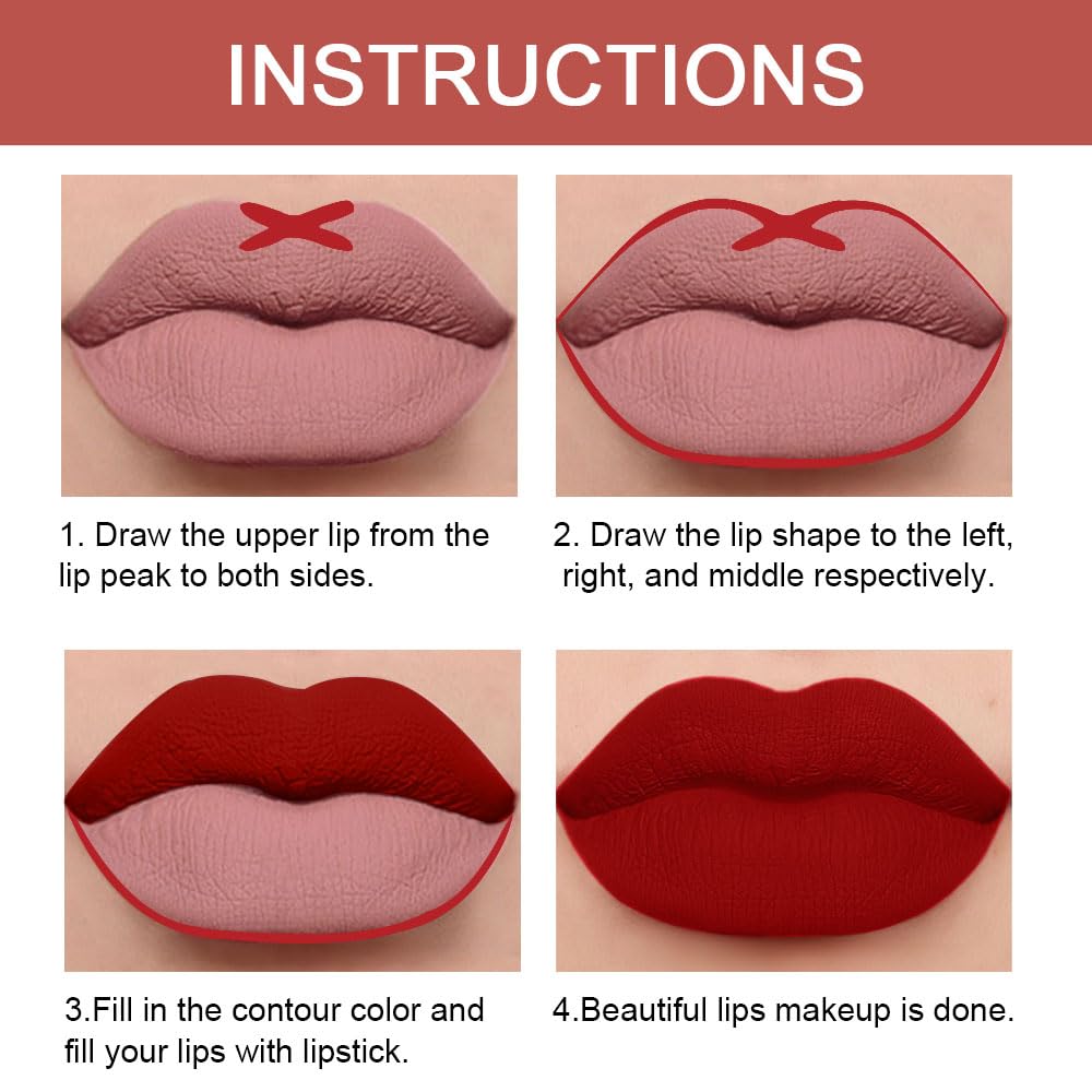 Kaely 2-in-1 Red Lip Liner & Lipstick Set Kit for Women, Matte Lips Kit with Lip Liner Lip Stains Long Lasting Waterproof 24 Hour Lipstick and Lip Liners Combo Lipliners Pencil Set 01-Velvo Beauty