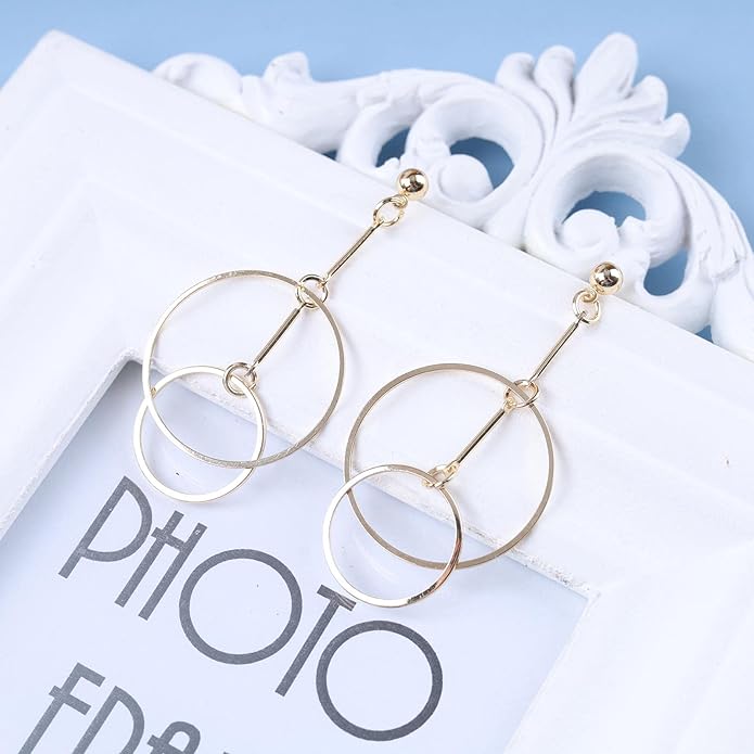 Vintage Hollow Circle Dangle Earrings Exaggerated Circle Drop Earrings Large Circle Hoop Earrings Gold Bar Earrings Jewelry for Women-Velvo Beauty