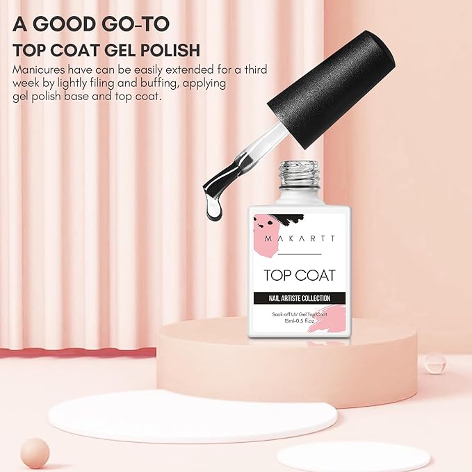 Makartt Gel Top Coat No Wipe, 15ML Clear Top Coat Gel Nail Polish, High Gloss Shine Finish Long Lasting Soak Off UV Nail Lamp Need for Acrylic Nails, Salon Quality Home DIY Manicure-Velvo Beauty