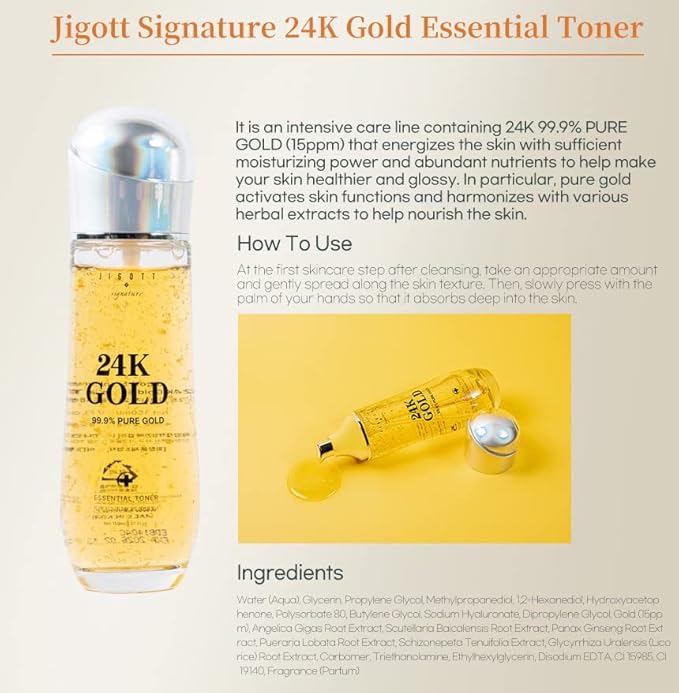 Signature 24K Gold Essential Skin Care 3 Set - Toner (150ml), Emulsion (150ml), Cream (50ml) - Korean Skincare for Healthy and Glowing Skin-Velvo Beauty