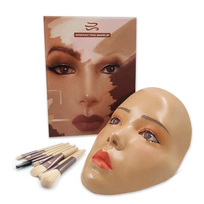 3D Makeup Practice Face,Reusable Makeup Mannequin Face with Makeup Brushes Set,Silicone Full Face Practice Eyelash Eye Shadow,for Emerging Makeup Artist,for Girl's Gift-Velvo Beauty