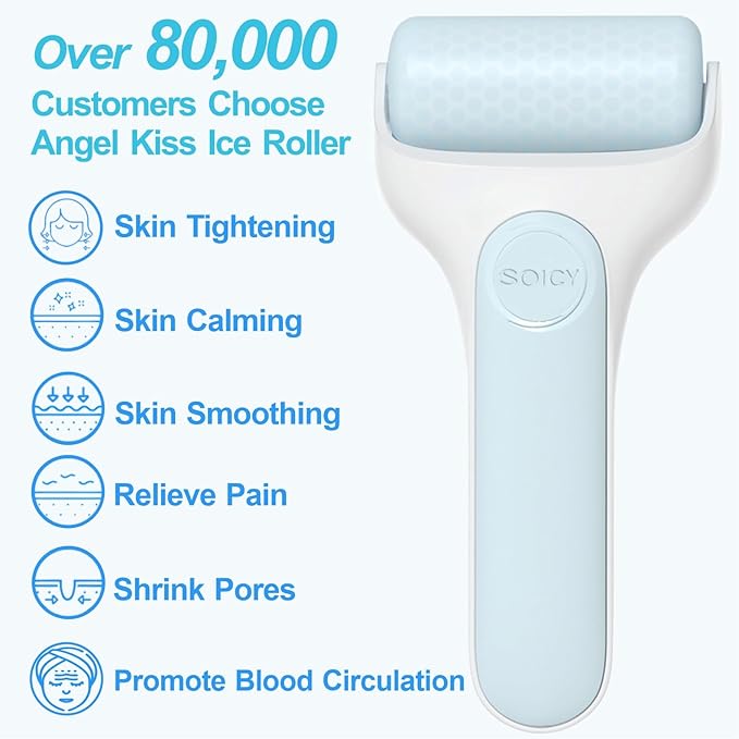 Angel Kiss Ice Roller for Face Eye, Women Gift Idea, Cold Therapy Massager for Reduce Puffiness, Redness, Dark Circles, Tightening Firming, Reduce Wrinkles, Migraine Pain Relief, w/Premium Carry Case-Velvo Beauty