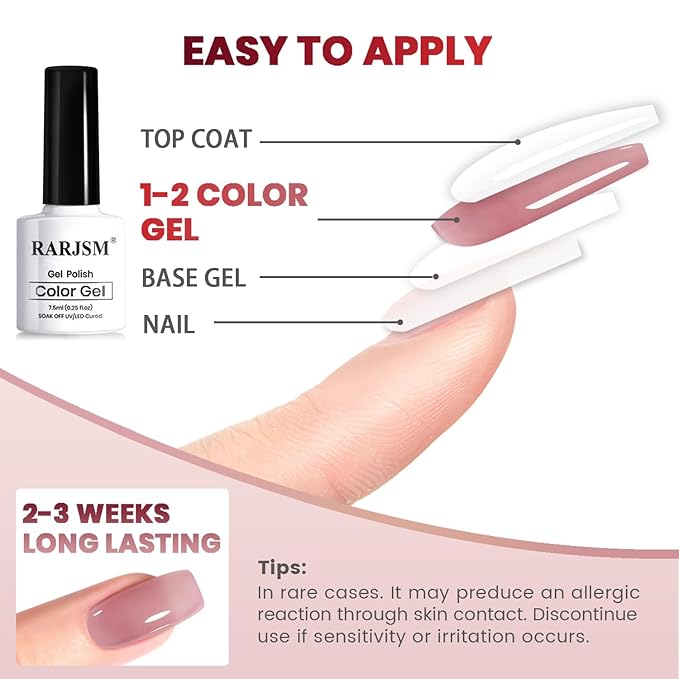 RARJSM Nude Jelly Gel Nail Polish Set 6pcs Clear Crytal Glass Pale Gray Pink Cherry Red Series Transparent Sheer Amber Milky Gel Varnish LED UV Curing Requires Soak off French Manicure Home Salon-Velvo Beauty