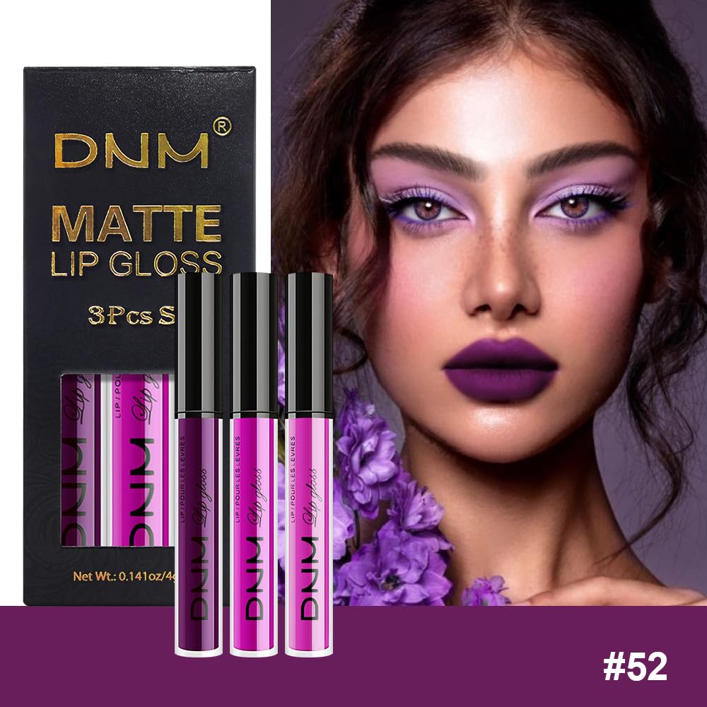 evpct 3Pcs Purple Hot Pink Fuchsia Red Matte Liquid Lipstick Lip Stain Sets for Women, Matte Lipstick Long Lasting Waterproof Permanent 24 Hours original, Lip Sticks Pack for Halloween Daily Makeup-Velvo Beauty