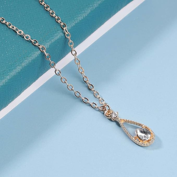 Vintage Tiny Teardrop Crystal Necklace Choker Gold Rhinestone Dot Pendant Necklace Chain Water Drop Choker Necklace Minimalism Necklace Chain Jewelry for Women and Girls-Velvo Beauty