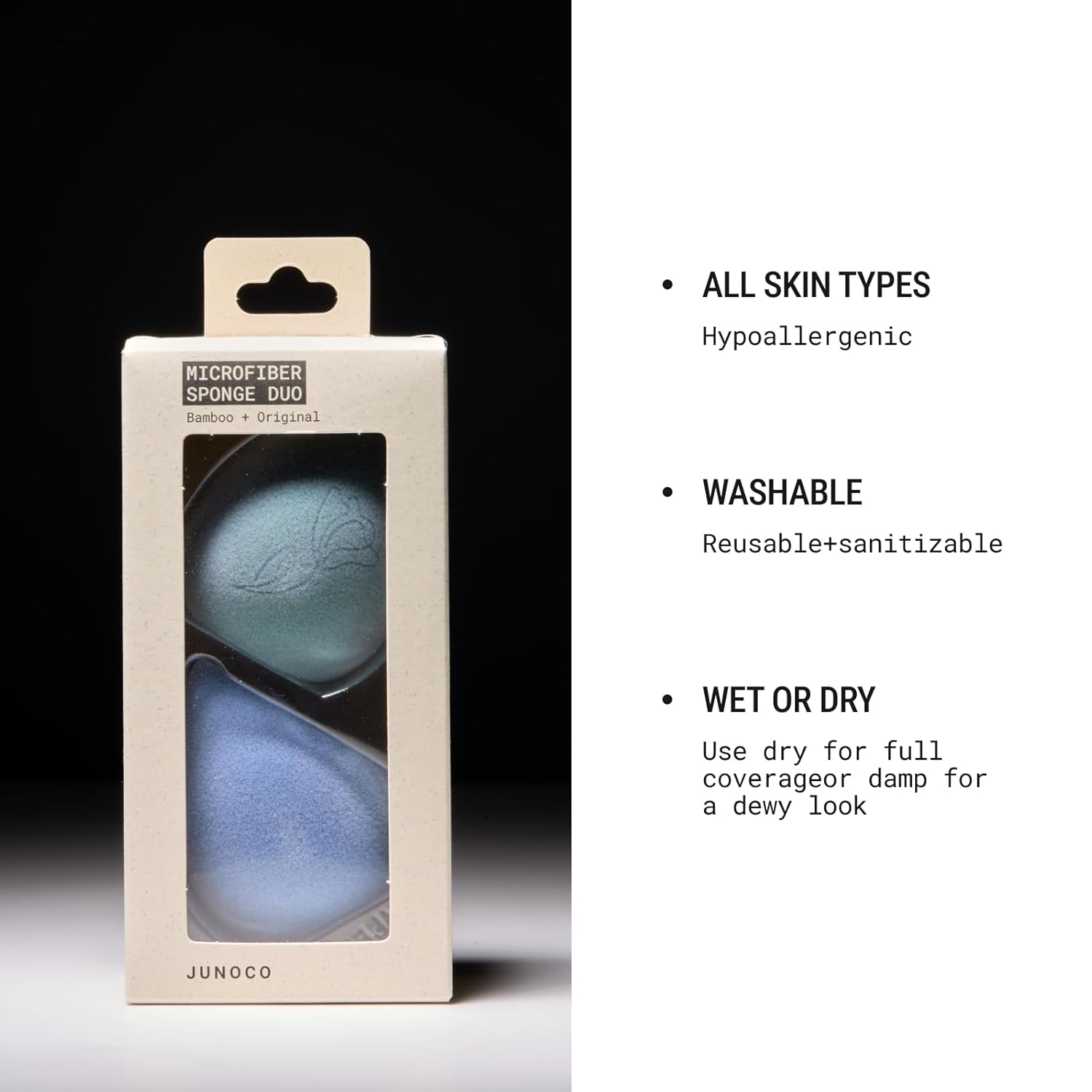 JUNO & Co. Microfiber Makeup Sponge, Dual Layer Technology for Full Coverage Flawless Makeup Blender for Foundation, Powder and Cream (2-Piece Color Duo: Blue and Green)-Velvo Beauty