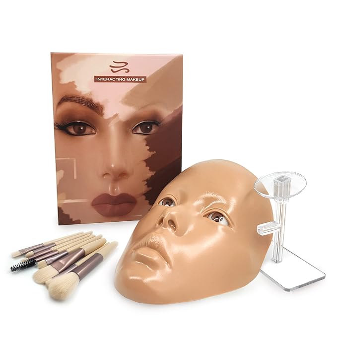 3D Makeup Practice Face,Reusable Makeup Mannequin Face with Makeup Brushes Set,Silicone Full Face Practice Eyelash Eye Shadow,for Emerging Makeup Artist,for Girl's Gift-Velvo Beauty