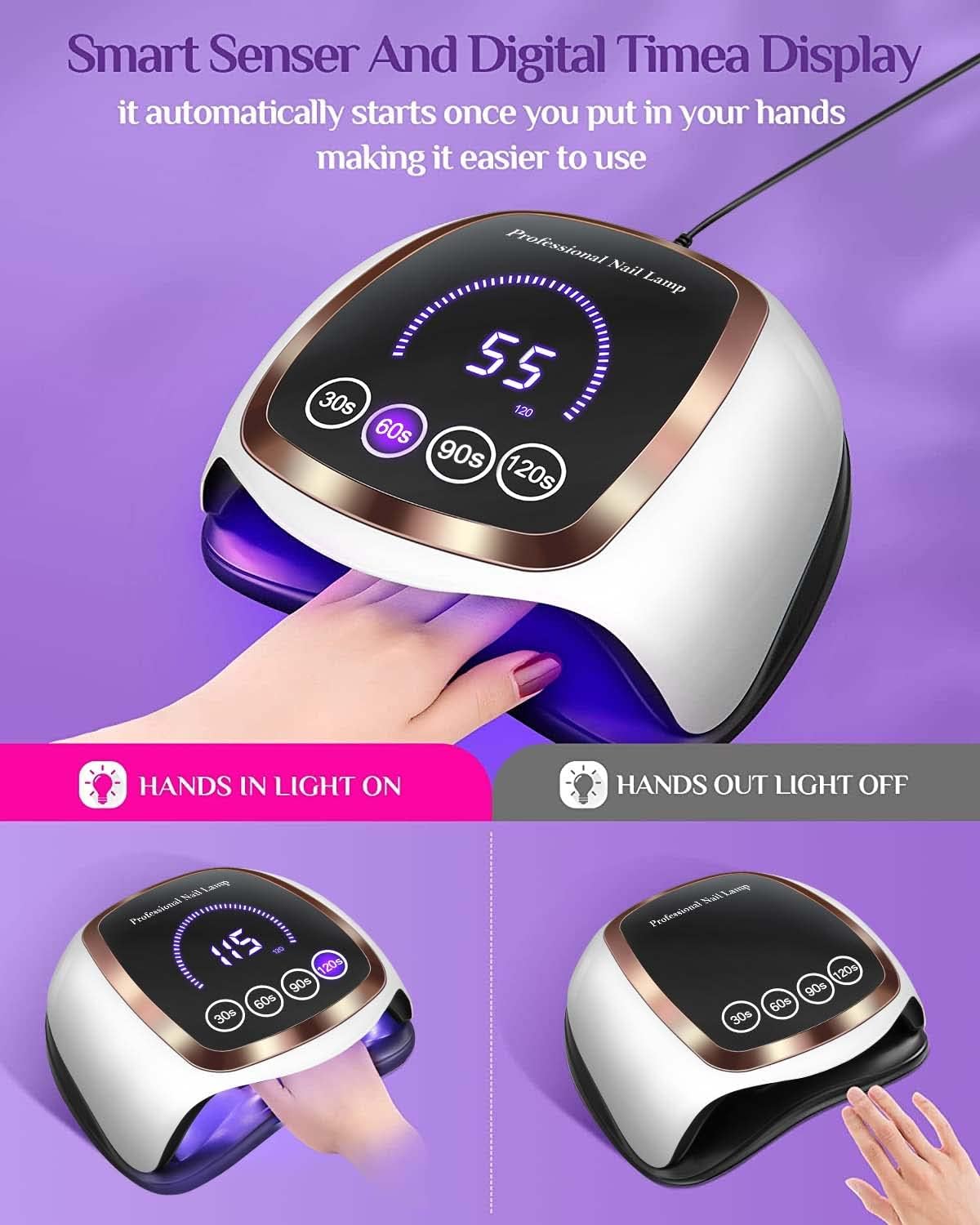 UV LED Nail Lamp, Gugusure 168W Nail Curing Lamps for Home & Salon, Led Nail Dryer for Gel Polish with Automatic Sensor/4 Timer Setting, Professional Nail Art Tools for Fingernail and Toenail Nail-Velvo Beauty