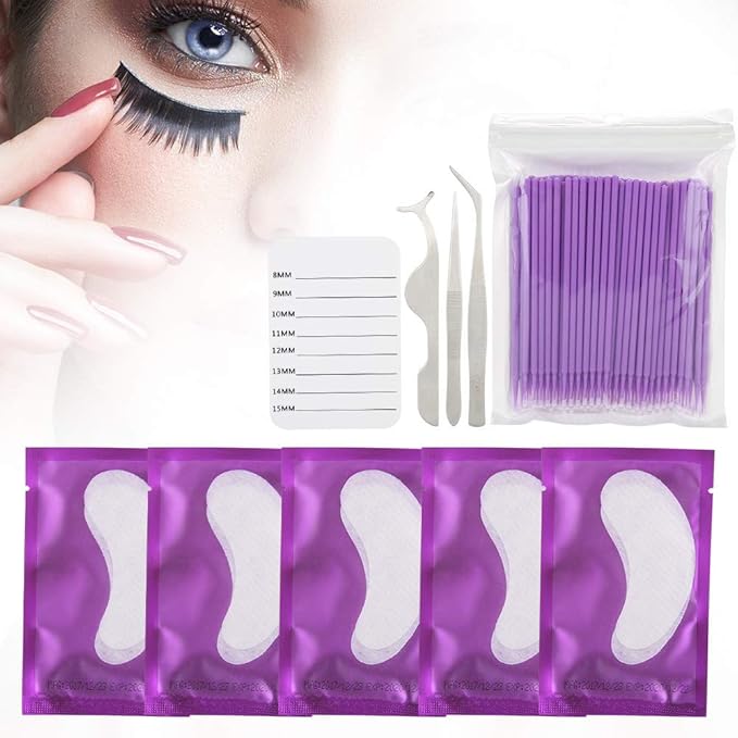 5 Pairs Under Eye Pads With Eyelash Holder Pallet and Brush and Tweezers Set, Lint Lash Extension Eye Gel Patches for Eyelash Extension Eye Mask Beauty Tool-Velvo Beauty
