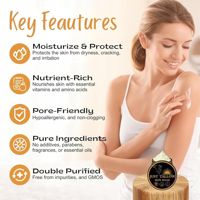 Untamed Organics Just Tallow 100% Grass-Fed Grass-Finished Beef Tallow Balm For Skin Care - Full Body & Face Moisturizer For Sensitive Skin, Eczema - All-Purpose Pure Tallow Cream (Unscented) 2 oz-Velvo Beauty