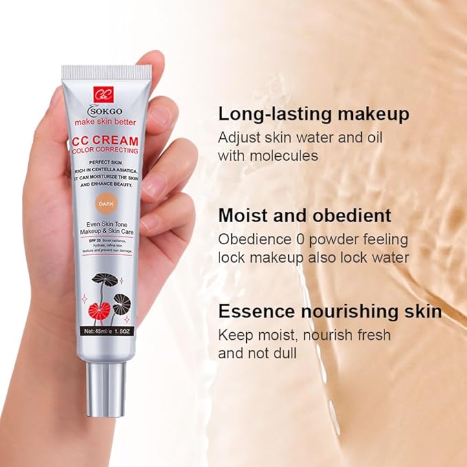 Color Correcting CC Cream with Centella Asiatica, Full-Coverage Foundation, Color Correcting Cream with SPF 25, Even Skin Tone, Hydrating Cream-Velvo Beauty