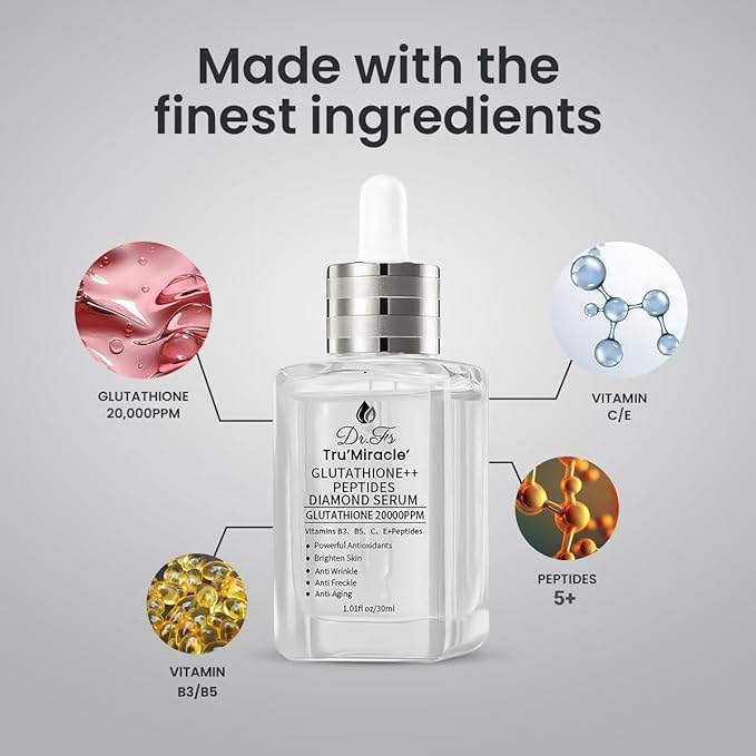Glutathione Serum with 5+Peptides -20,000ppm Glutathione brightening 50X dark spot Serum for Face- Hyperpigmentation Serum, Anitoxidants B3,B5 C E Niacinamide fights Aging Signs [5 serum in 1]-Velvo Beauty