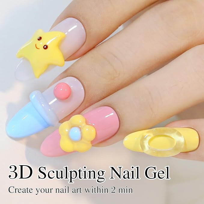 Double Rhythm 3D Clear Solid Sculpting Gel for Nail Art - Non-Sticky Hard Gel for Building, Carving, Molding Extension - Soak Off UV/LED Salon Home DIY 0.5 Oz (Clear)-Velvo Beauty