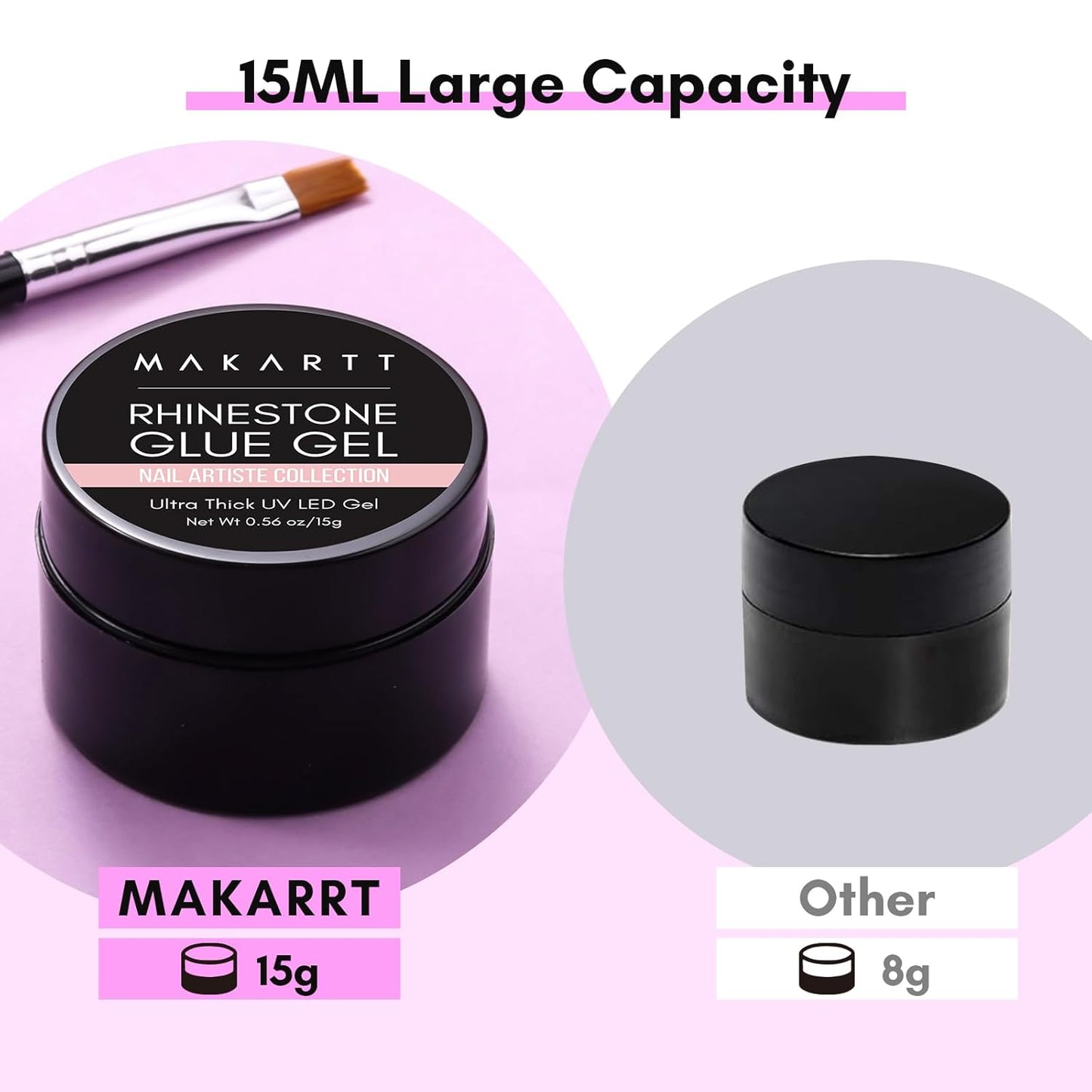 Makartt Nail Rhinestone Glue Gel with Brush Pen Set, 15ml Clear Nail Gem Glue Wipe-Off Super Strong Adhesive Nail Art Glue Gel for Nail Decorations 3D Stones Charms Flowers, Nail Lamp Needed-Velvo Beauty