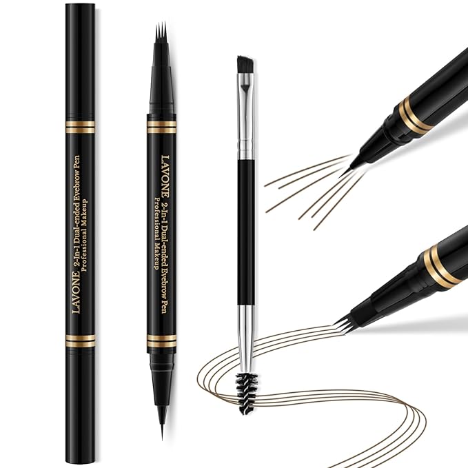 Eyebrow Pen Makeup Kit, with 4 Tip Waterproof Microblading Eyebrow Pencil, Eyeliner, Eyebrow Pomade and Dual-ended Eyebrow Brush, Brow Pencil Eyebrow Kit for Natural Looking - Ash Brown-Velvo Beauty