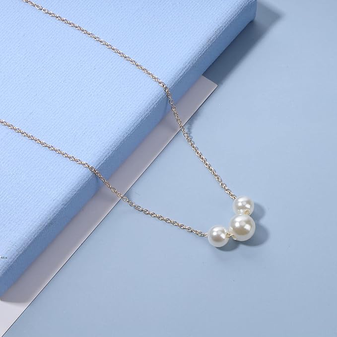 Boho Pearl Choker Necklace Gold Pearl Pendant Necklace Tiny Pearl Floating Necklace Minimalist Wedding Necklace Jewelry Women and Girls Gifts-Velvo Beauty