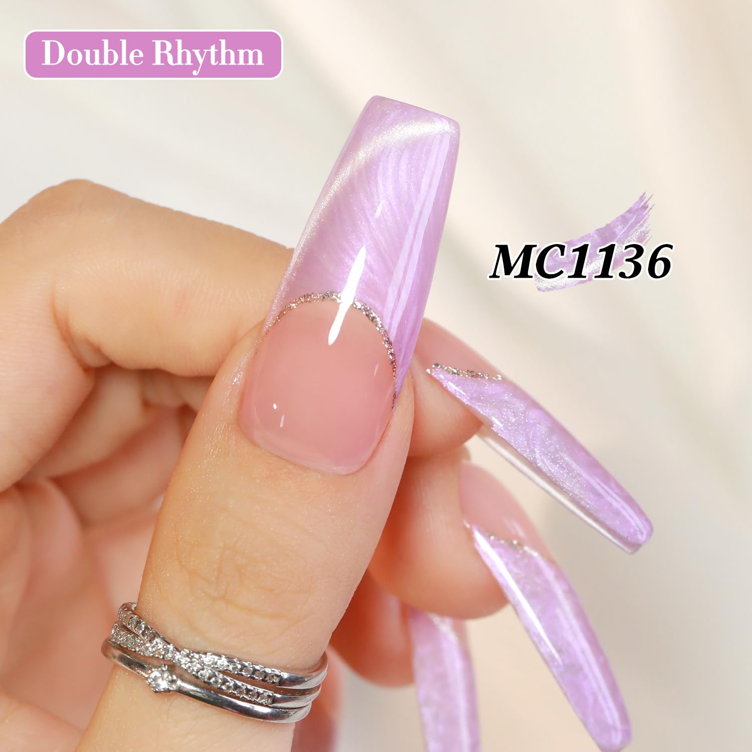 Double Rhythm 15ML Ice Glass Cat Eye Gel Polish with Magnet Holographic Glitter Shimmer Translucent Sheer Color Salon Soak Off Magnetic Nail at Home (Mermaid Purple-MC1136)-Velvo Beauty