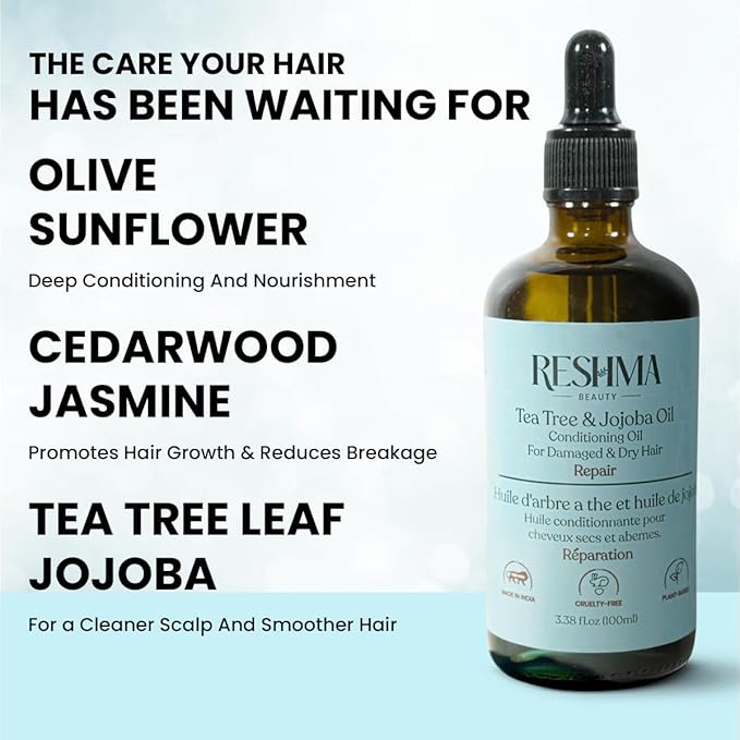 Reshma Beauty Tea Tree & Jojoba Oil – Henna Infused Conditioning Oil for Dry & Damaged Hair | Hydrates, Repairs & Strengthens-Velvo Beauty