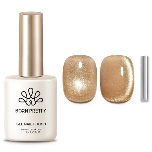 BORN PRETTY Cat Magnetic Eye Gel Nail Polish, Champagne Glitter Cat Magnetic Gel Nail Polish Magnetic Nail Polish for Nail Art Manicure Salon DIY at Home 15ML-Velvo Beauty