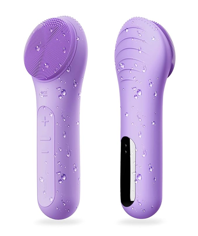 NgraCoola CLIE Facial Cleansing Brush - Waterproof & Rechargeable Face Scrubber for Men & Women, Cleansing, Exfoliating & Massaging - Violet-Velvo Beauty