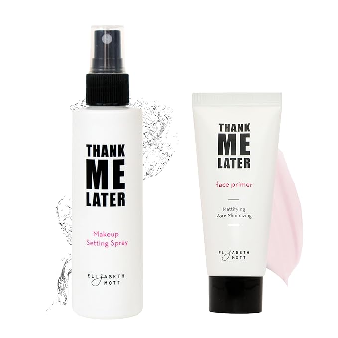 Elizabeth Mott Thank Me Later Primer & Setting Spray Duo – Oil-Control Face Primer for Smooth, Matte Finish & Hydrating Setting Spray with Niacinamide for Dewy, Long-Lasting Makeup – 30g + 95ml-Velvo Beauty