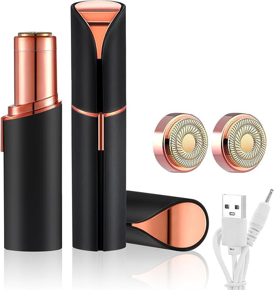 Facial Hair Remover for Women, Device, Remover Women Face, Finishing Touch Upper Lips, Chin & Cheeks, USB Rechargeable with LED LightIncluded Two Replacement Heads (Black)-Velvo Beauty