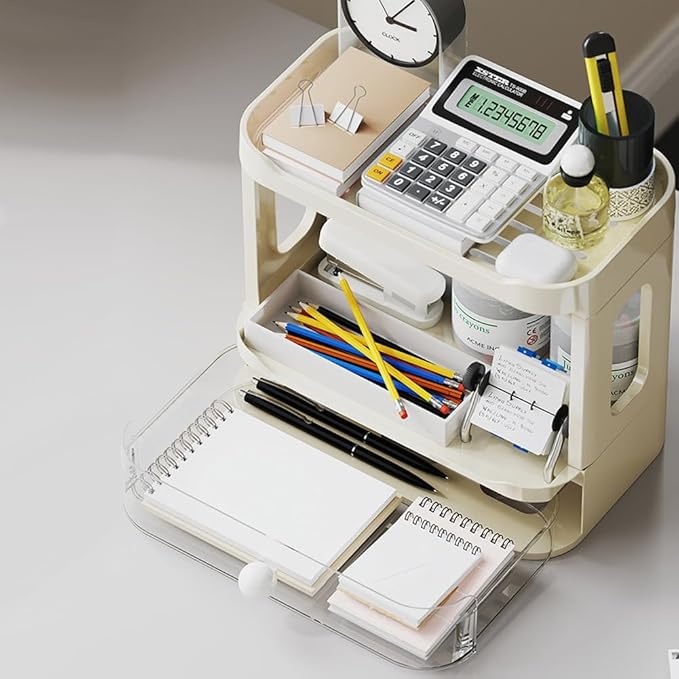 3-Tier Desk Organizers & Dispensers，Mail Holder for Office Desk Organization，Kitchen Spice Rack or Bathroom Countertop Organizer, Gift for Teachers, Classmates, and Friends (Beige)-Velvo Beauty