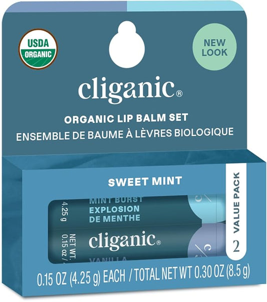 Cliganic Organic Lip Balm 2 pack -Sweet Mint-Velvo Beauty