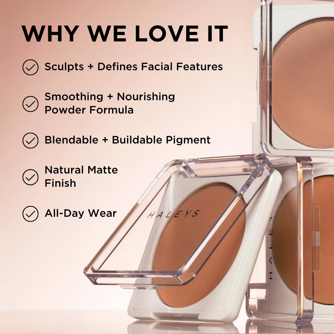 HALEYS Re-sculpt Smoothing Contour Powder (Dark) Lightweight, Non-Caking, Nourishing & Skin-Softening, Infused with Shea Butter & Chamomile Flower Water to Soothe Skin-Velvo Beauty