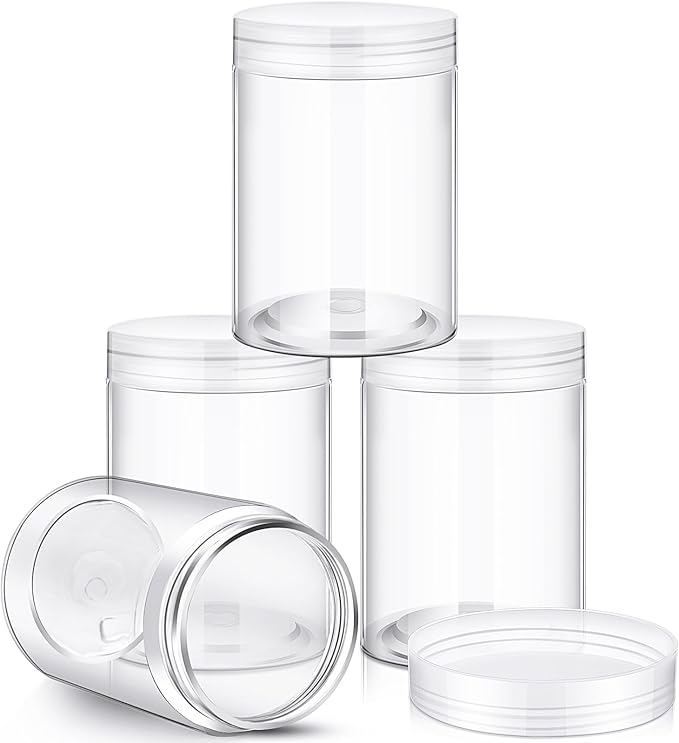 SATINIOR 24 Pieces Empty Clear Plastic Jars with Lids Round Storage Containers Wide Mouth for Beauty Product Cosmetic Cream Lotion Liquid Butter Craft and Food(Clear Lid,10 oz)-Velvo Beauty