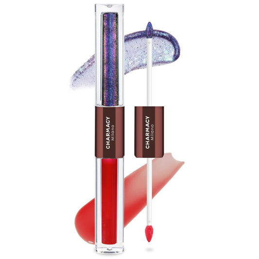 CHARMACY 2 In 1 Multichrome Moisturizing Lip Gloss, Double Head Liquid Lipstick, Mirror Waterproof Long Lasting No Fading Lip Balm, Hydrating Lip Plumper Waterlight Glossy Makeup #002-Velvo Beauty