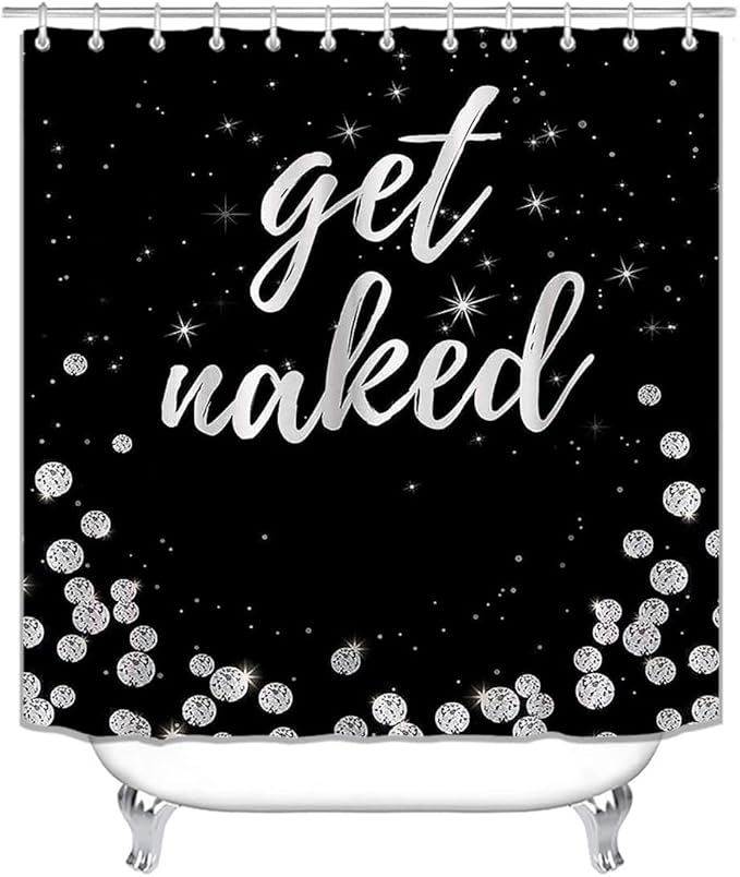 4PCS Luxury Diamond Shower Curtain Set, Bling Rhinestone Gem Crystal Jewelry Shining Starry Sky Galaxy Bathroom Decor, Waterproof Fabric Black Shower Curtain, Get Naked Bath Mat Toilet Rug-Velvo Beauty