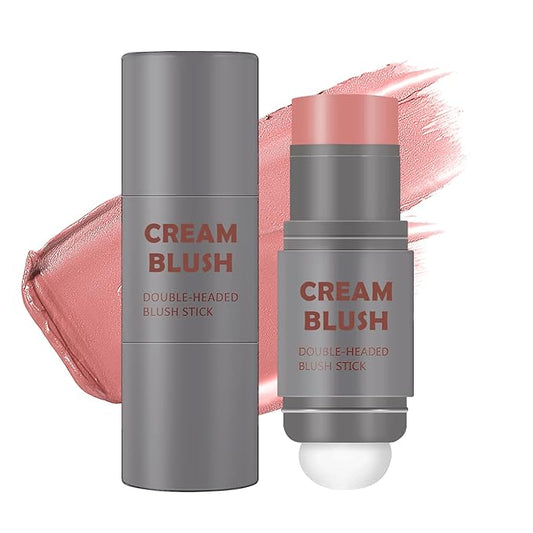 Cream Blush Stick with Sponge 3 in 1 Multi-Use Blush Makeup Stick Long Lasting Waterproof Natural Matte Cream Blush Stick for Cheeks, Lips and Eyes - Rose Red-Velvo Beauty