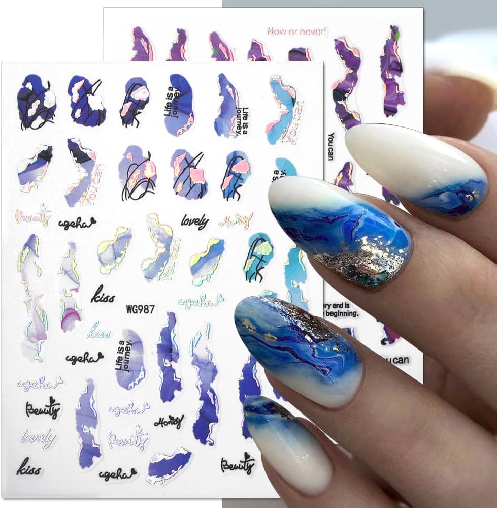 6 Color Marble Nail Art Stickers - Women's 3D Bronzing Silver & Watercolor Blooming Decals - Self Adhesive Foil Nail Designs-Velvo Beauty