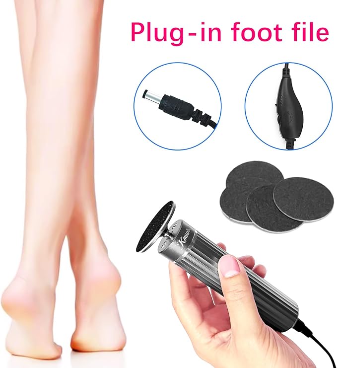 5.3'' Electric Foot Callus Remover with 80pcs Sandpaper Discs & Brush, Professional Aluminum Ergonomic Pedicure Tool, Stepless Speed & Reverse Control for Dead Skin Removal (Grey)-Velvo Beauty