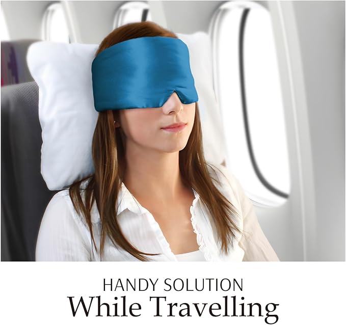 Zenssia 100% Mulberry Silk Sleep Mask Eye Mask for Man and Woman with Adjustable Headband, Full Size Large Sleep Mask & Blindfold for Total Blackout for All Night Sleep, Travel & Nap- Peacock Blue-Velvo Beauty