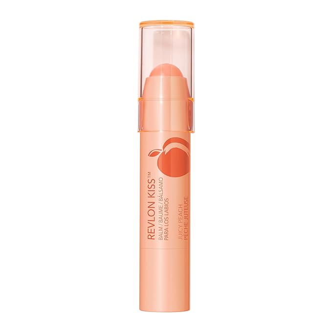 Revlon Lip Balm, Kiss Tinted Lip Balm, Face Makeup with Lasting Hydration, SPF 20, Infused with Natural Fruit Oils, 015 Juicy Peach, 0.09 Oz-Velvo Beauty