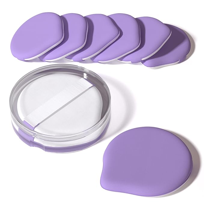 MOHOPE 8Pcs Air Cushion Makeup Puffs for Foundation with Portable Box, No Latex Blending Sponge for Liquid, Cream, Foundation and Powder, Teardrop Powder Puff, Purple-Velvo Beauty