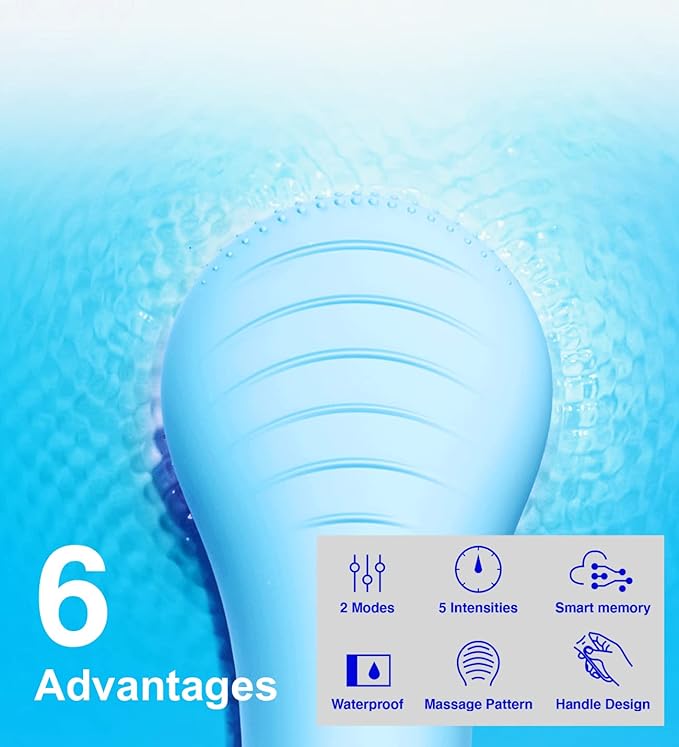 NågraCoola Electric Facial Cleansing Brush - Waterproof and Rechargeable, Exfoliates, Cleanses and Massages Skin - Light Blue-Velvo Beauty