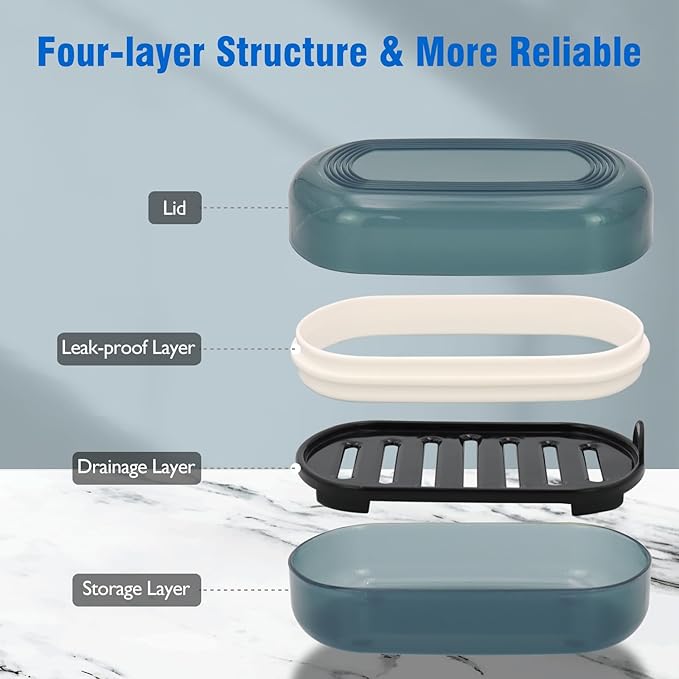 Travel Soap Container, Soap Dish with Lid, Travel Soap Box with Removable Draining Layer, Portable Soap Case for Traveling, Camping, Gym (Blue Style A)-Velvo Beauty