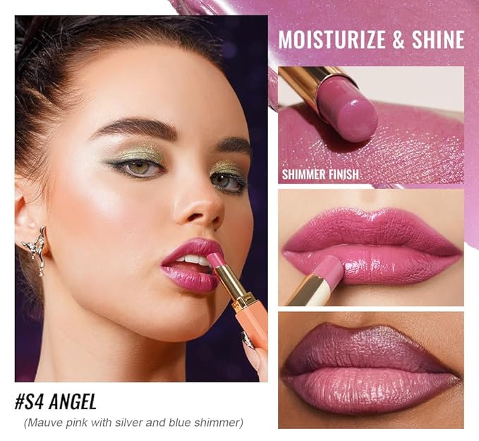 Oulac Moisture Mauve Pink Lip Gloss - 2 in 1 Shimmer Lipstick & Lip Balm, Long Lasting Hydrating, Juicy & Glossy finish, Smooth for Dry, Cracked and Chapped Lips, Vegan 2.2g/0.07oz (S04)-Velvo Beauty