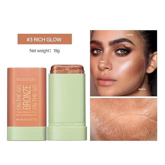 Multi-Use Makeup Bronzer Stick for Effortless Glow - Hydrating Solid Moisturizer with Natural Bronze Tint for Eyes, Lips & Cheeks (#3 Rich Glow)-Velvo Beauty