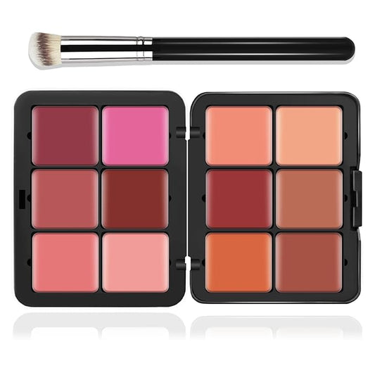 12 Colors Cream [Blush] Makeup Palette for Cheeks - Multi-functional Blush Makeup Palette with Brush, Natural Matte Long Wearing, Waterproof Blendable Face Makeup Palette (#01)-Velvo Beauty