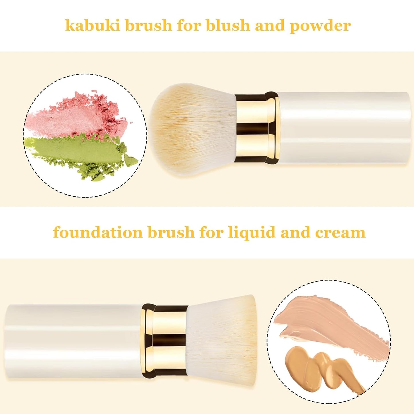 Retractable Kabuki Makeup Brush 2 Pack, Travel Powder Foundation Makeup Brush Face Blush Brushes for Blending Liquid, Blush, Bronzer, Buffing, Sunscreen,Flawless Cosmetics-Velvo Beauty