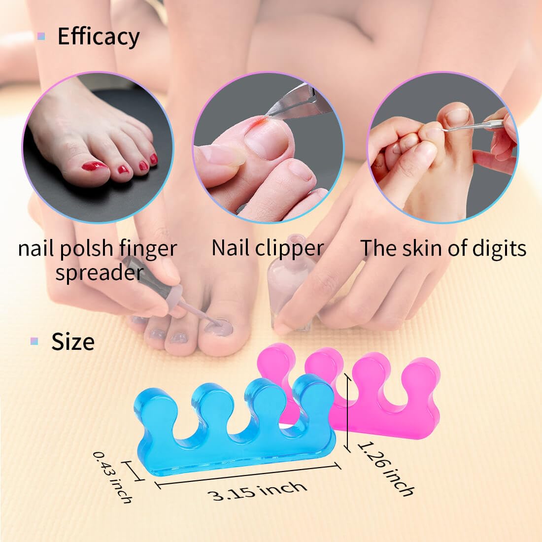 SUNFATT Toe Separators for Women,Toe Spacers for Women,Repeatable Washable Toe Separators,Toe Separators for Nail Polish Application,Soft Gel Pedicure Tools.-Velvo Beauty