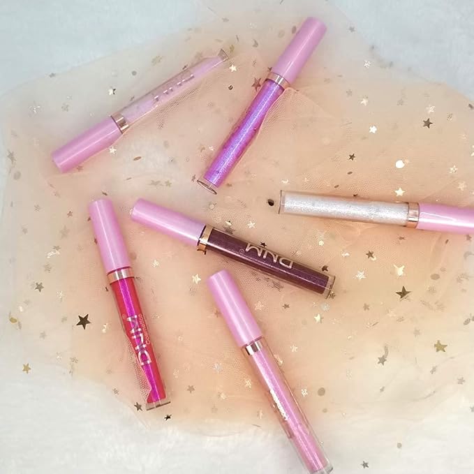 evpct 6Pcs Holographic Shimmer Lip Gloss Liquid Lipstick Set Makeup, Pink Red Metallic Lipstick Long Lasting Waterproof, Diamond Shinning Sparkly Sparkle Lipstick Face Eye Moisturizing High Gloss Glow-Velvo Beauty