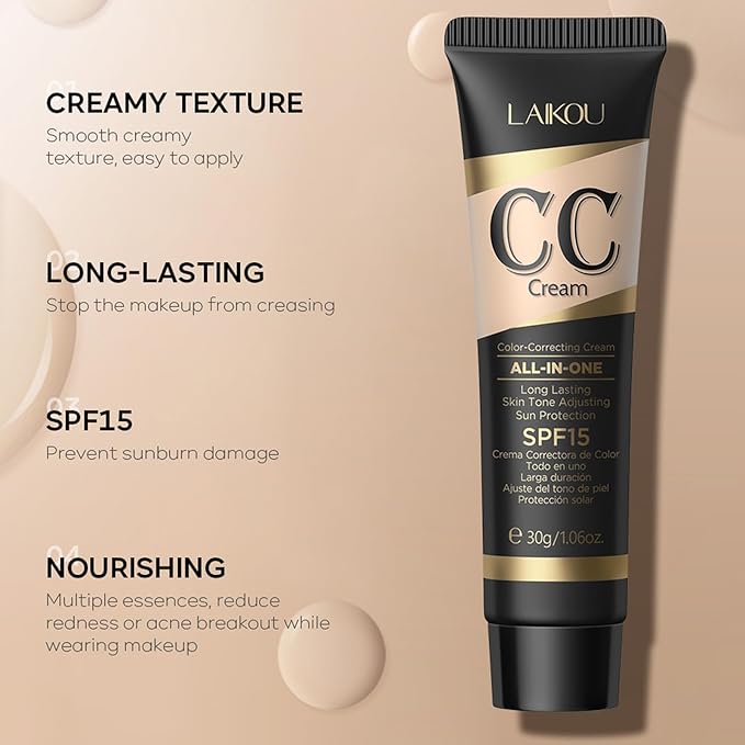CC Cream Tinted Moisturizer with SPF 15, Color Correcting CC Cream, Even Skin Tone, Cover Blemish, Lightweight Hydrating Matte CC Cream, Long Lasting Waterproof CC Cream Foundation(Natural)-Velvo Beauty